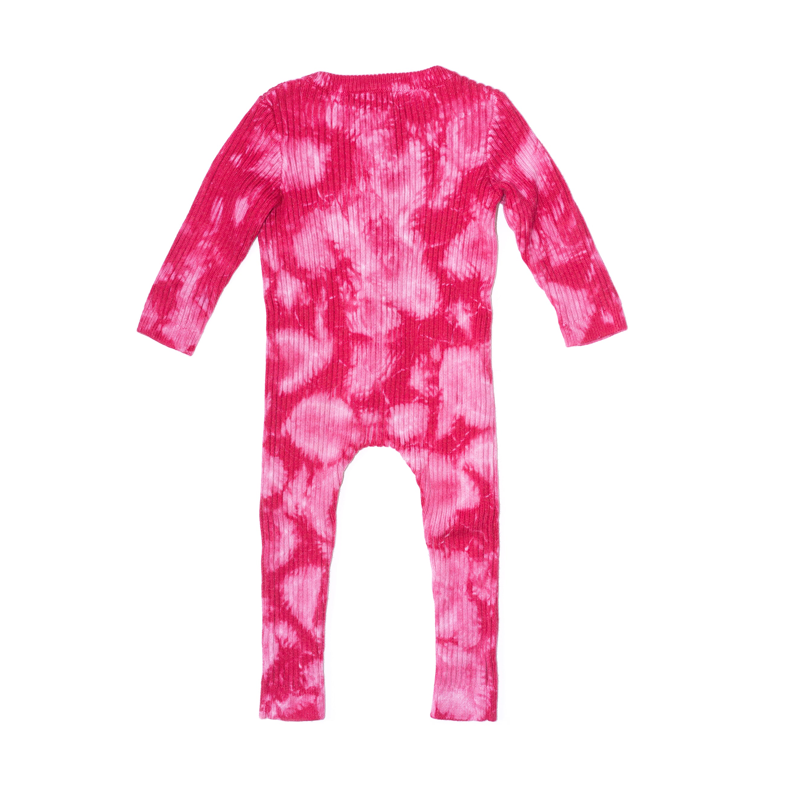 Back product shot of kids fuchsia pink tie dye onesie. 