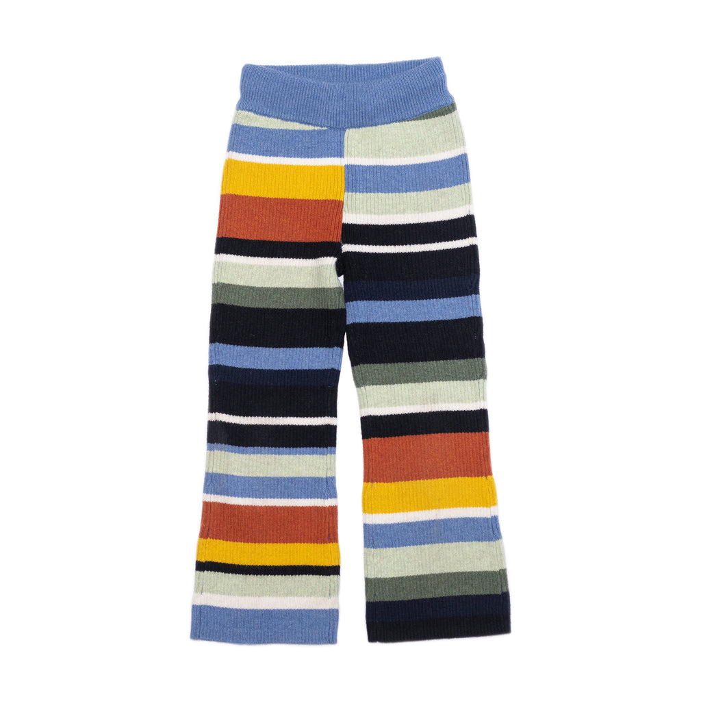 Front product shot of kids multi stripe knit sweatpants. 