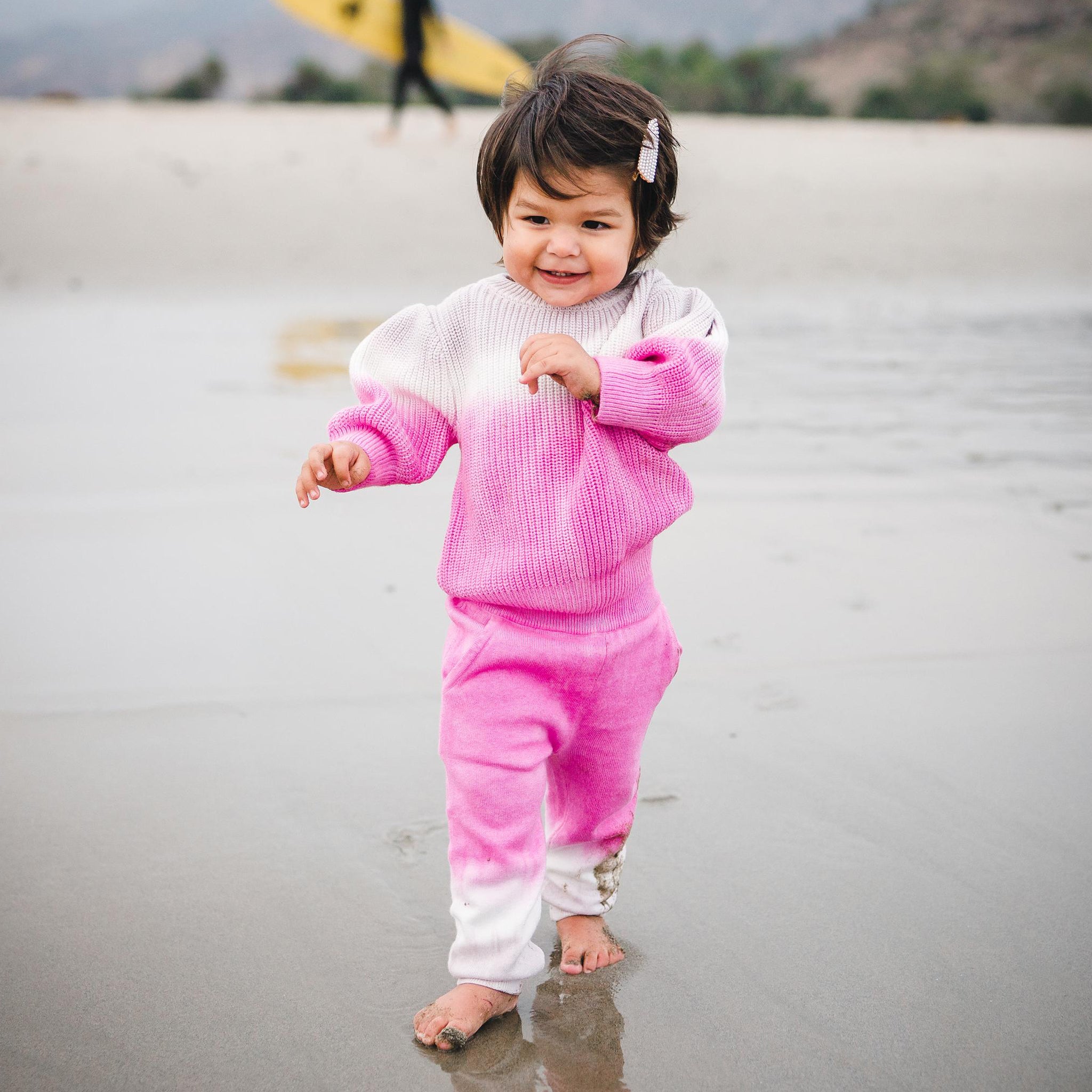 Kids pink dip dye sweater and matching sweatpants.